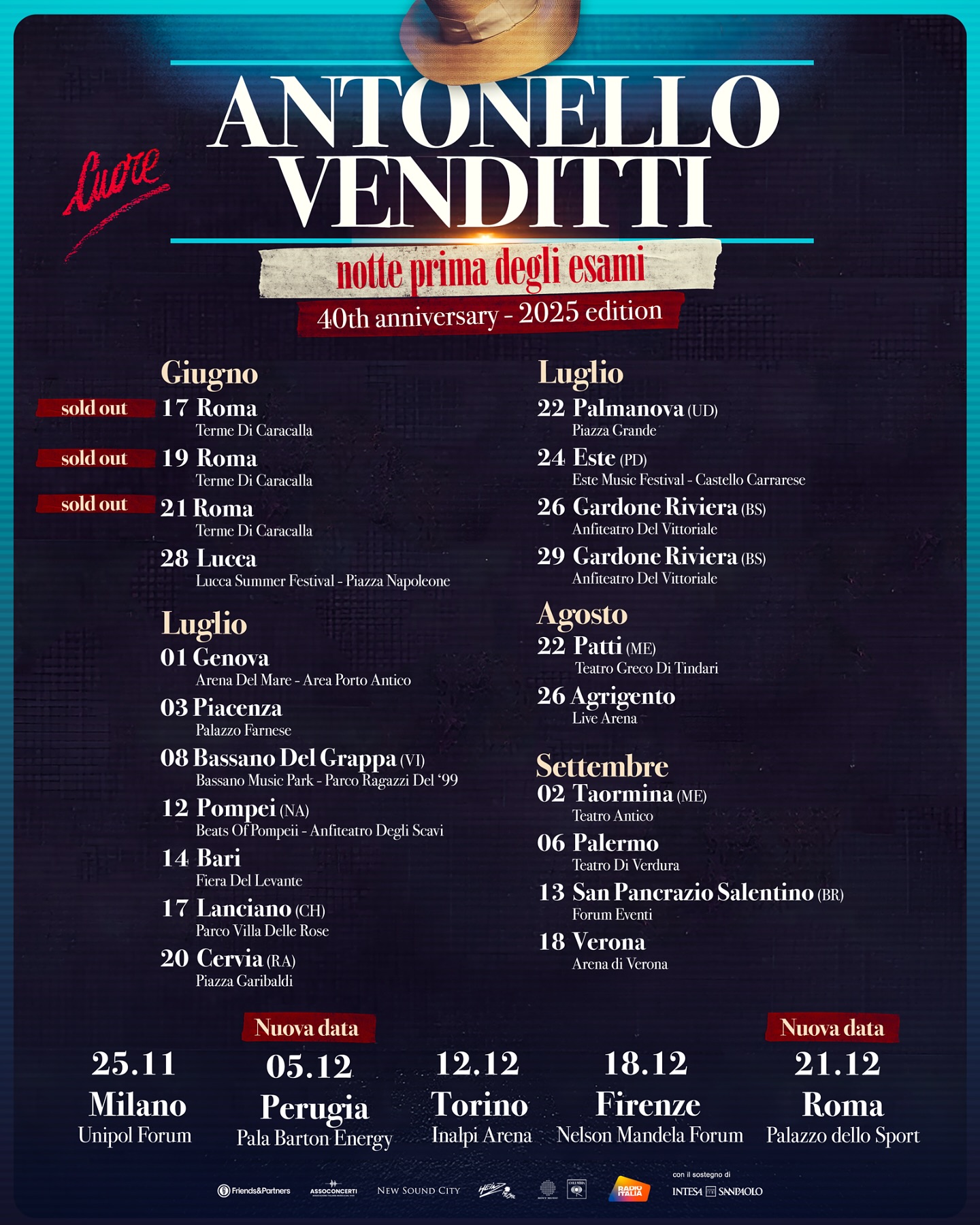 Antonello Venditti Notte Prima Degli Esami 40th Anniversary – 2025 Edition Tour Poster 2025
